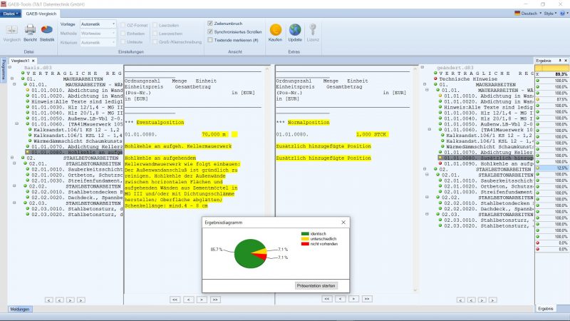 Gaeb Viewer GAEB-Vergleich: Unterschiede in Leistungsverzeichnissen