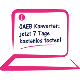 Symbol von einem aufgeklappten Laptop als Aufforderung, den GAEB Konverter 7 Tage lang kostenlos zu testen.