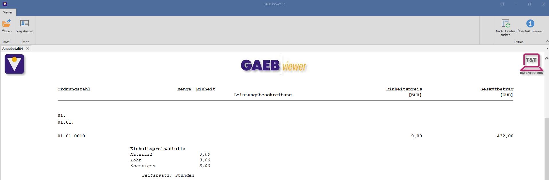 GAEB-Viewer-Ansicht