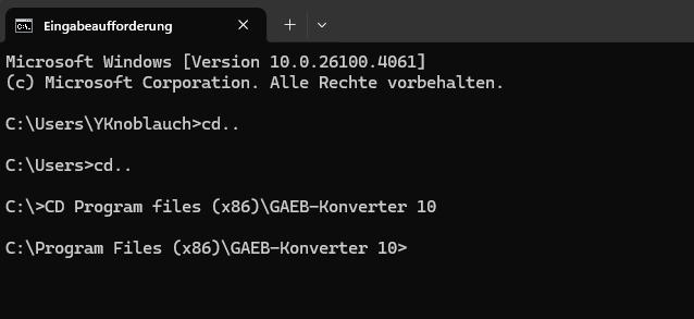 Kommandozeile - Programmverzeichnis des GAEB-Konverters